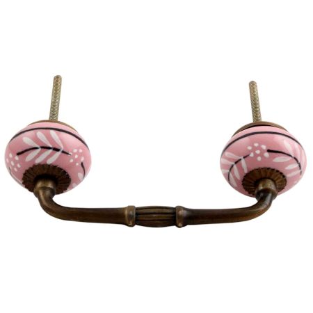 White Pink Leaf Ceramic Bridge Handle